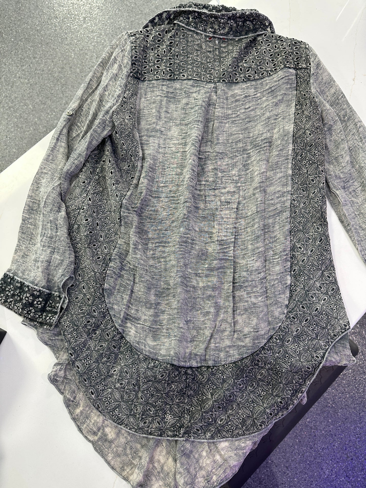 Kamana Grey Button Down High-Low Top