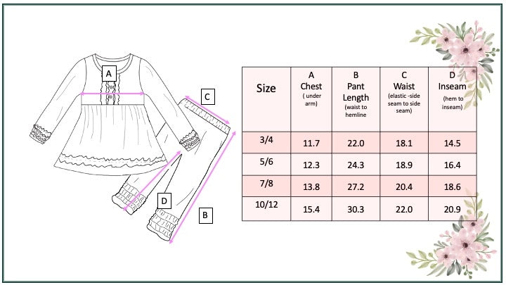 Kids Teal Plum Floral Ruffle Button Fall Two Piece Set