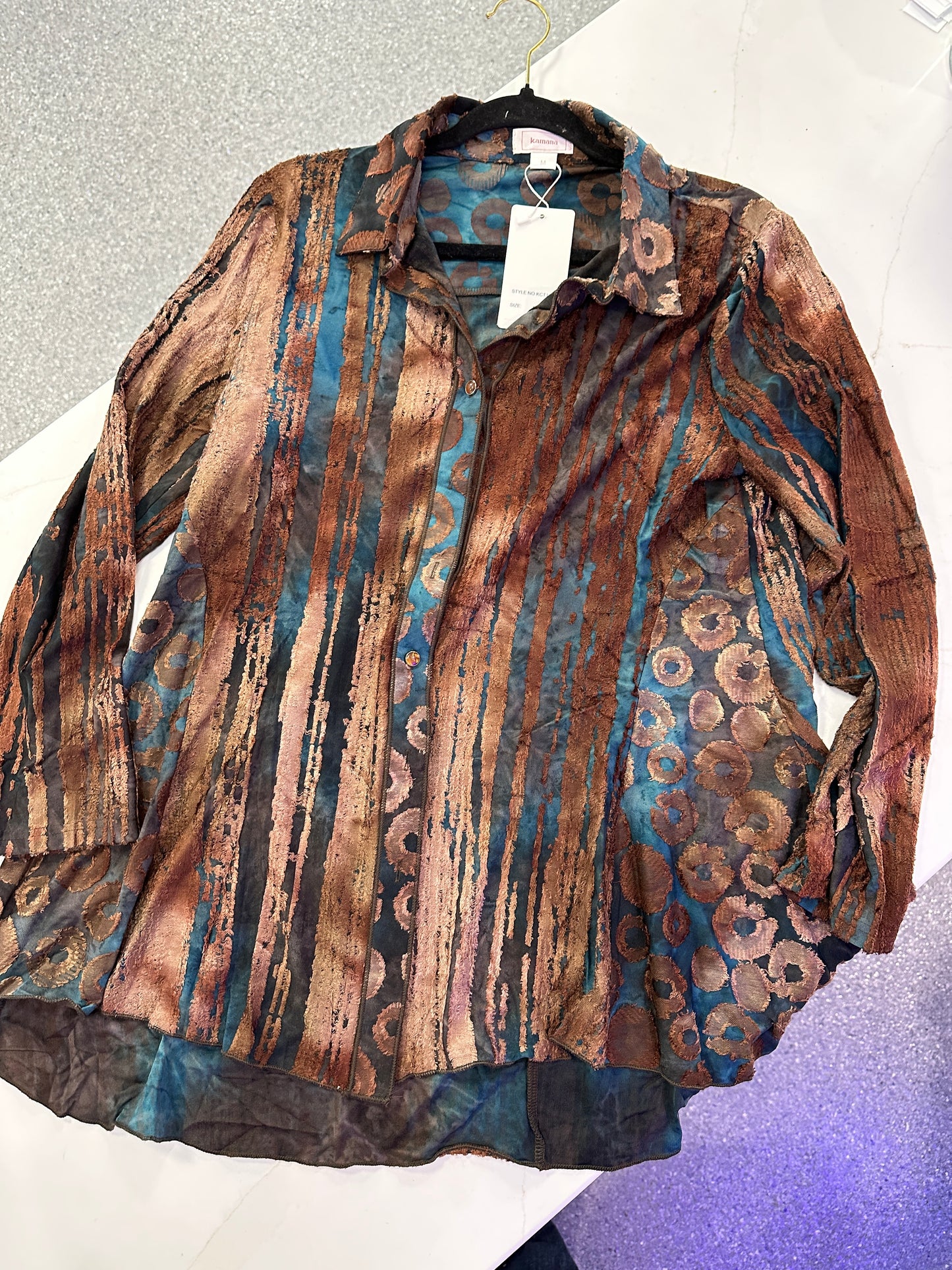Kamana 1/4 button Copper and Teal Tunic