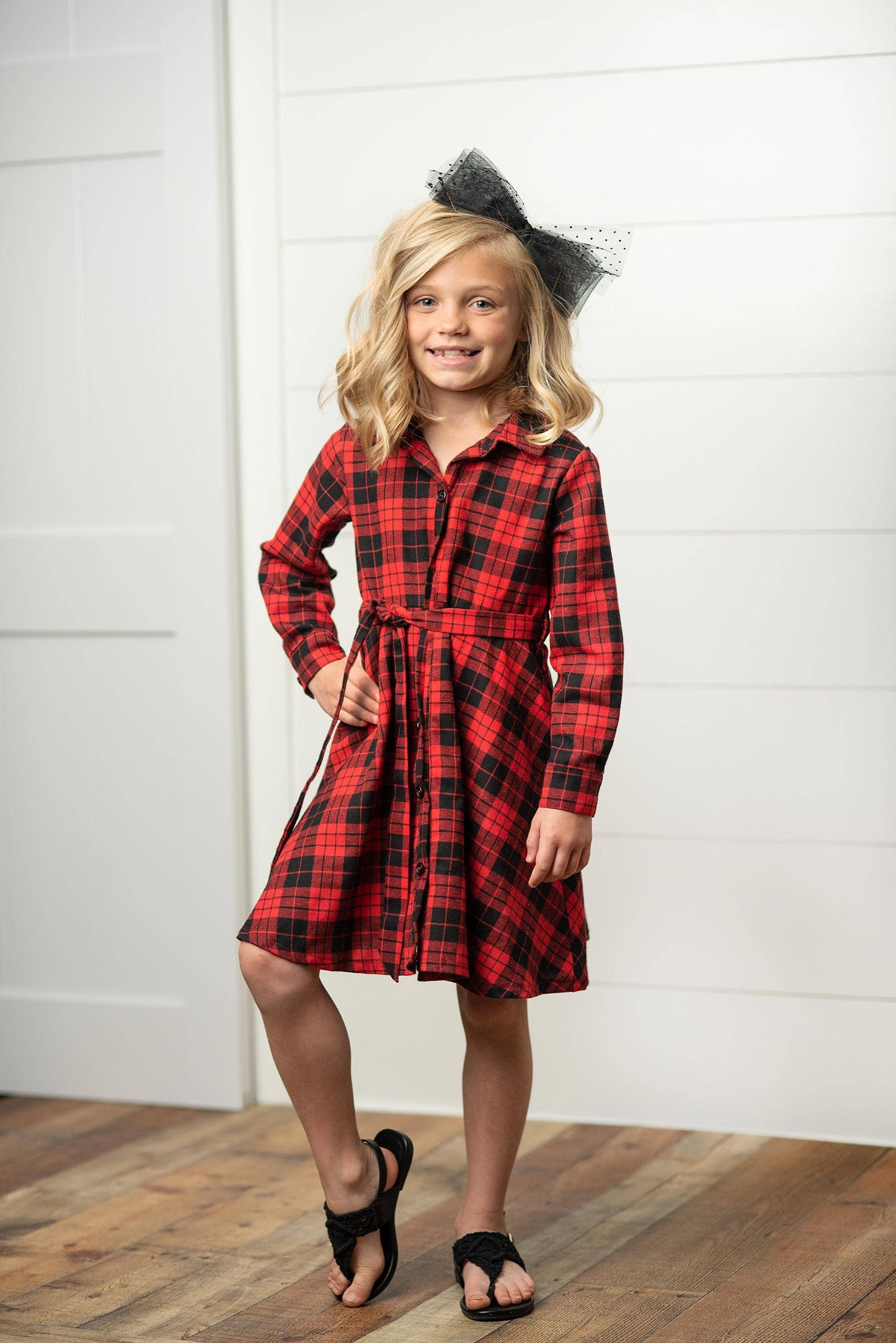 Kids Red & Black Buffalo Check Plaid Winter Holiday Dress