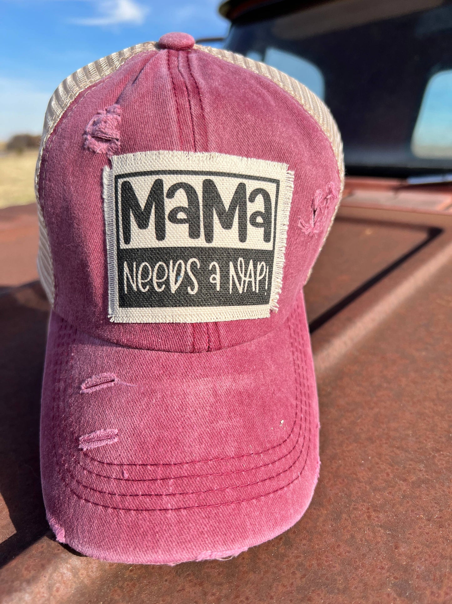 MaMa Needs a Nap Red Distressed Baseball Cap