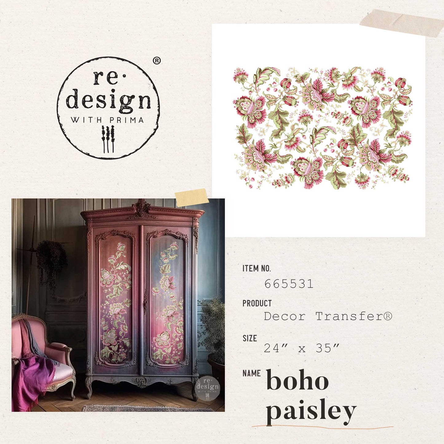 reDesign with Prima Decor Transfer - Boho Paisley