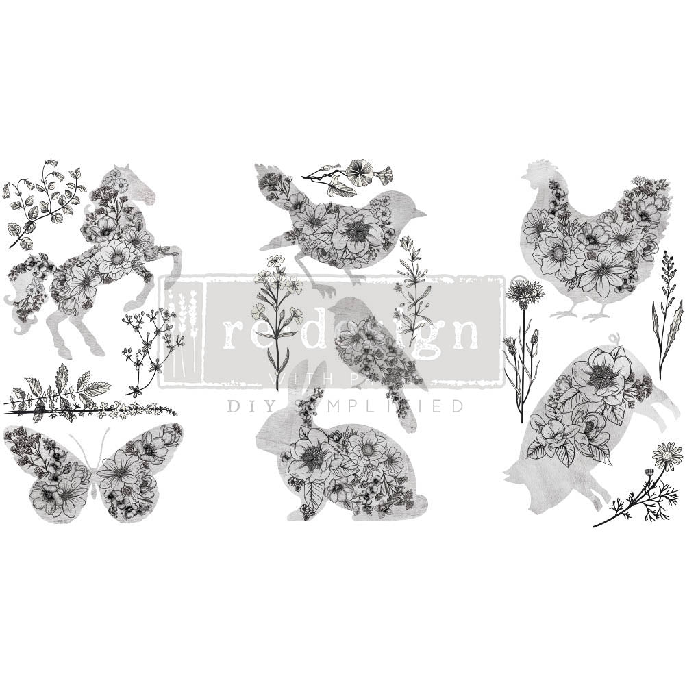 reDesign with Prima Small Decor Transfer - Scribbled Animals