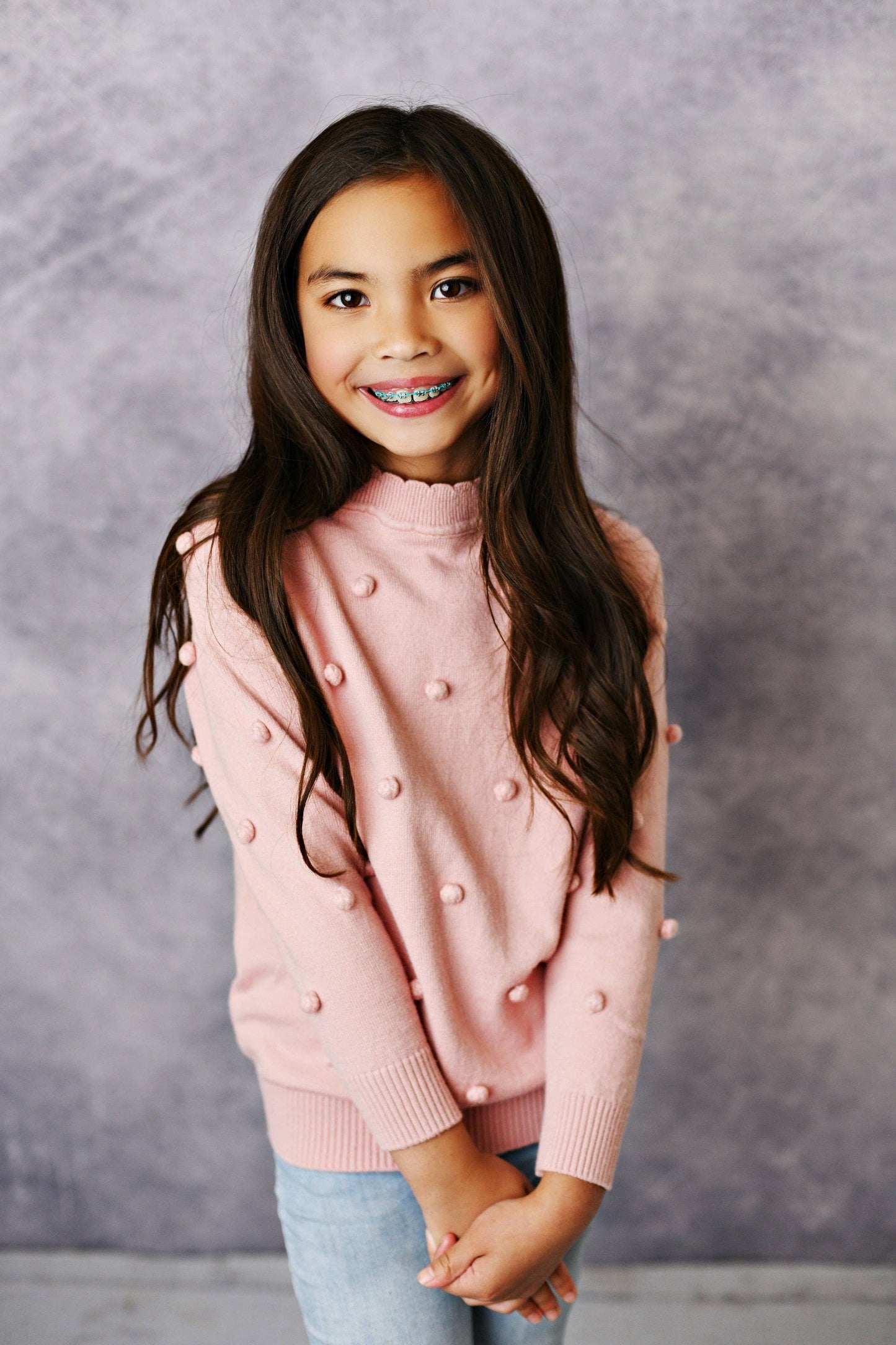 Kids Pink Pom Pom Fall Winter Sweater