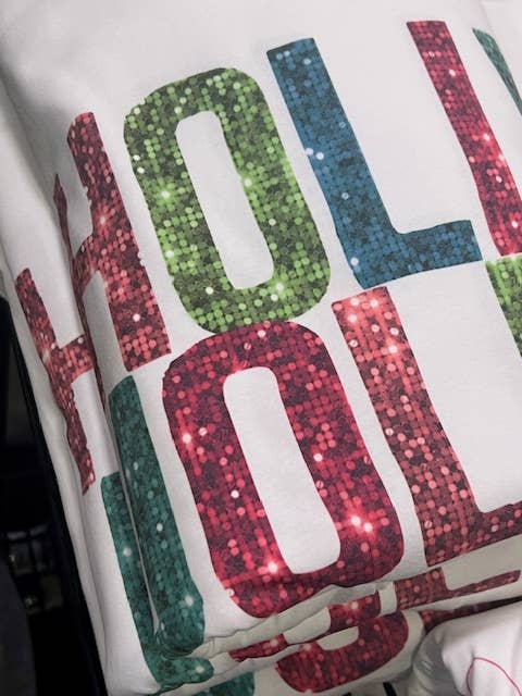 Holly Jolly Faux Glitter Christmas Holiday Graphic Tee T