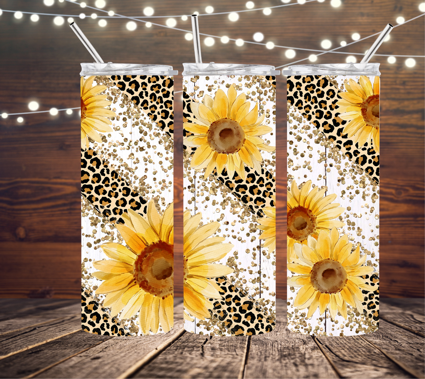 Sunflowers & Leopard 20oz Skinny Tumbler