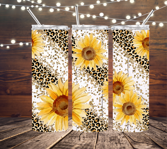 Sunflowers & Leopard 20oz Skinny Tumbler