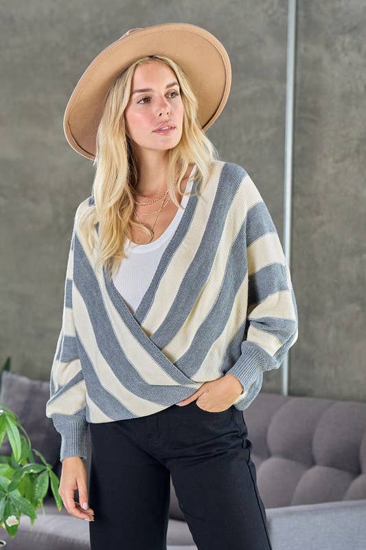 Stripe Surplice Sweater Top