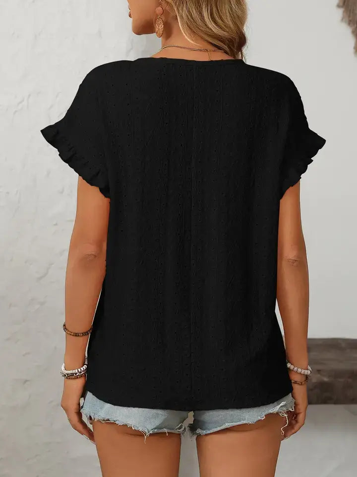 Hollow-Out Short-Sleeve Top