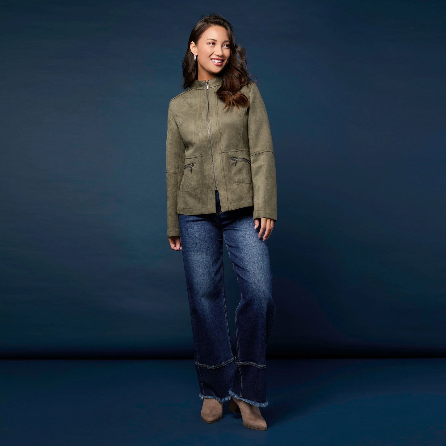 Raellyn Faux Suede Zip Front Jacket