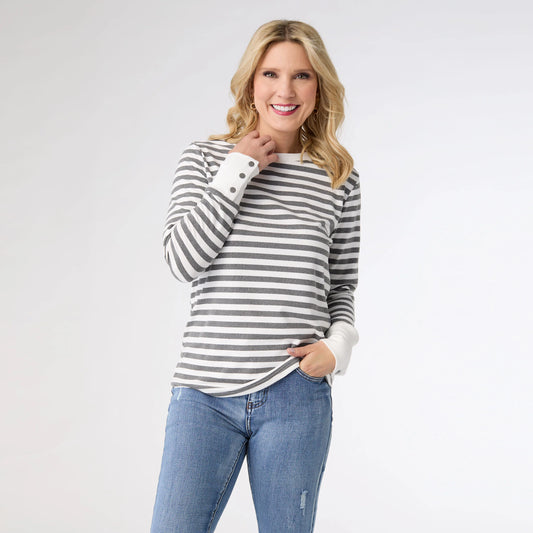 Alexis Stripe Top with Snap Cuff