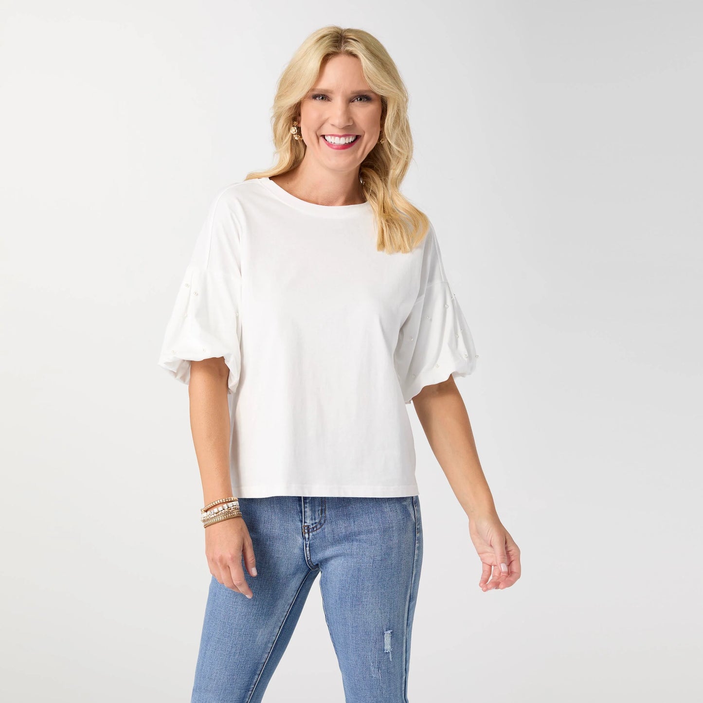 Camille Top with Pearl Puff Sleeve