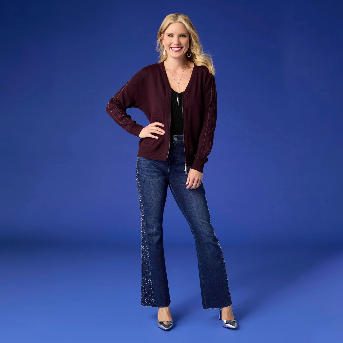 Lauren Lightweight Cardigan with Embellished Sleeve