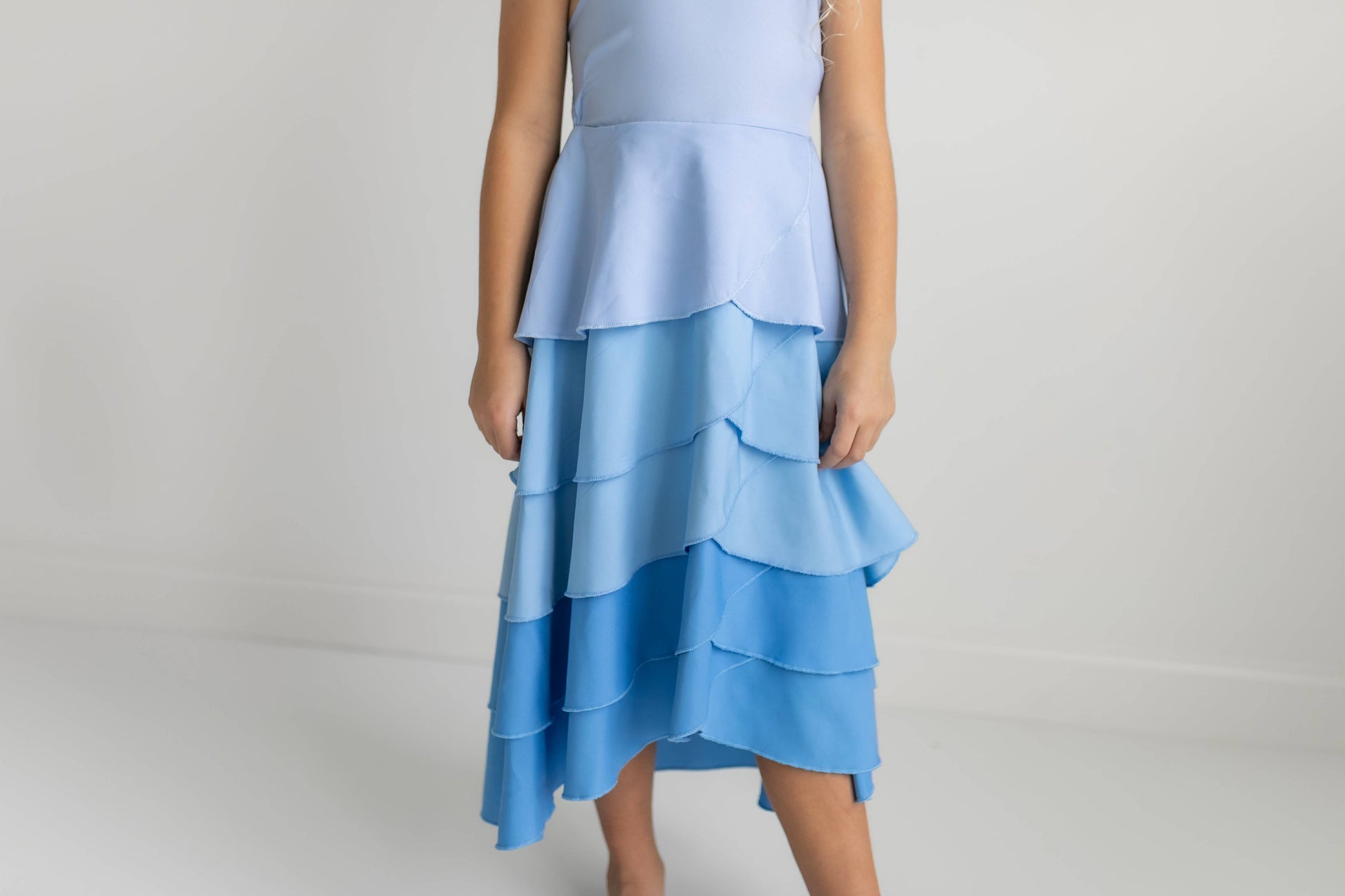 Kids Blue Ombre Waterfall Layered Summer Halter Hi Lo Dress Kids Blue Ombre Waterfall Layered Summer Halter Hi Lo Dress