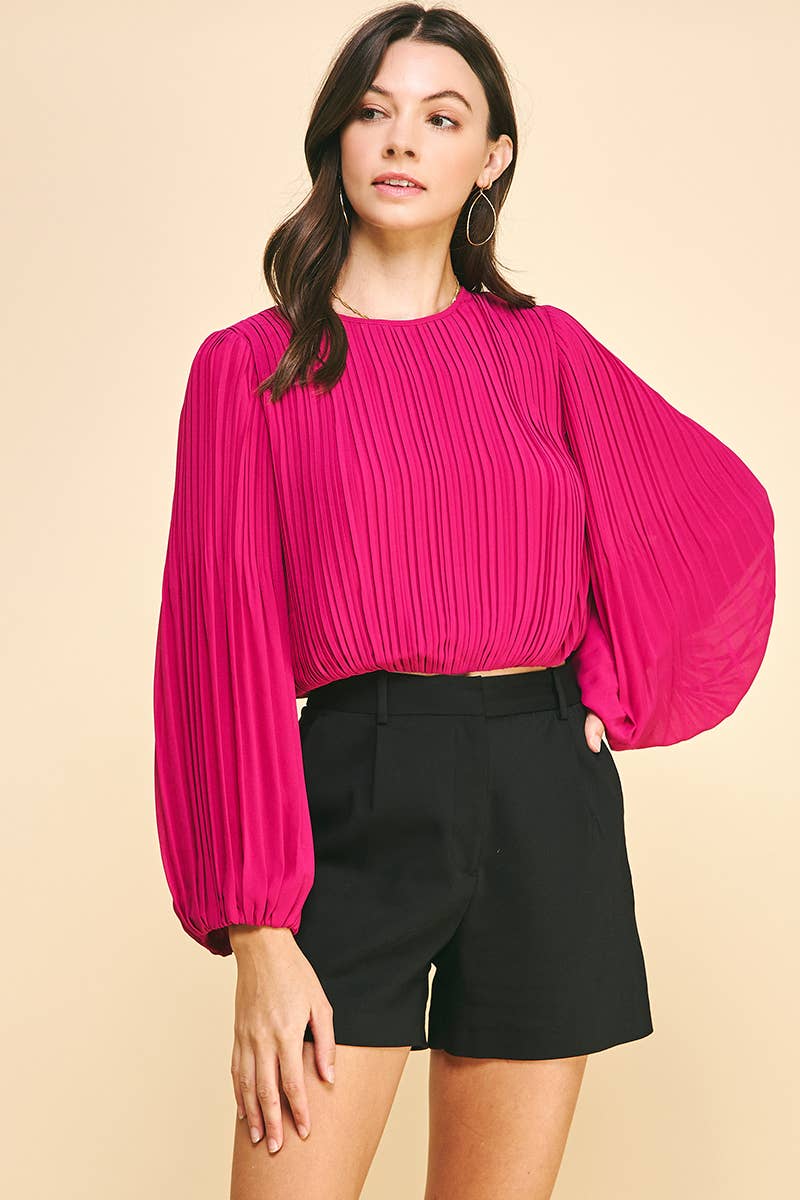 Pleated Woven Top - Magenta