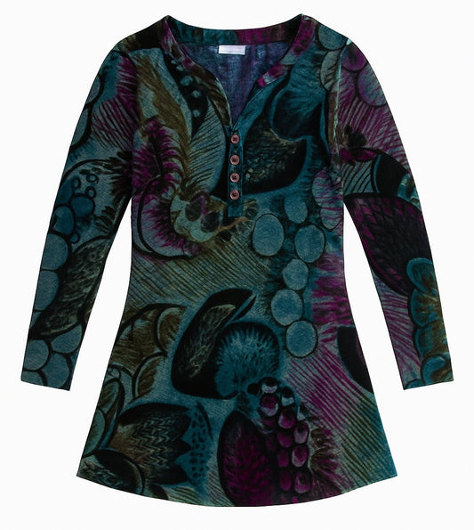Kamana 1/4 button Multi-Purple Tunic