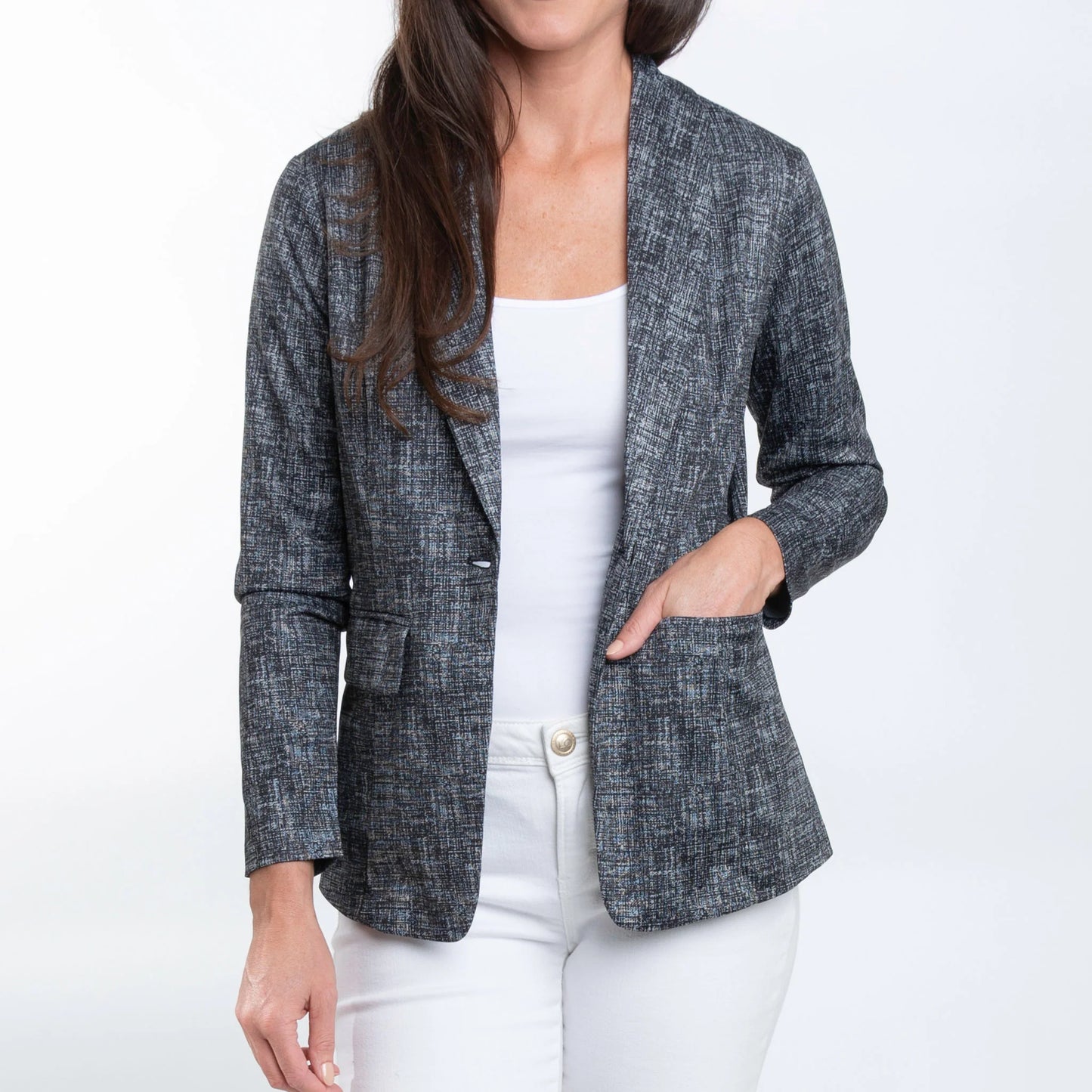 Gemma Stretch Jersey Heathered Domino Blazer