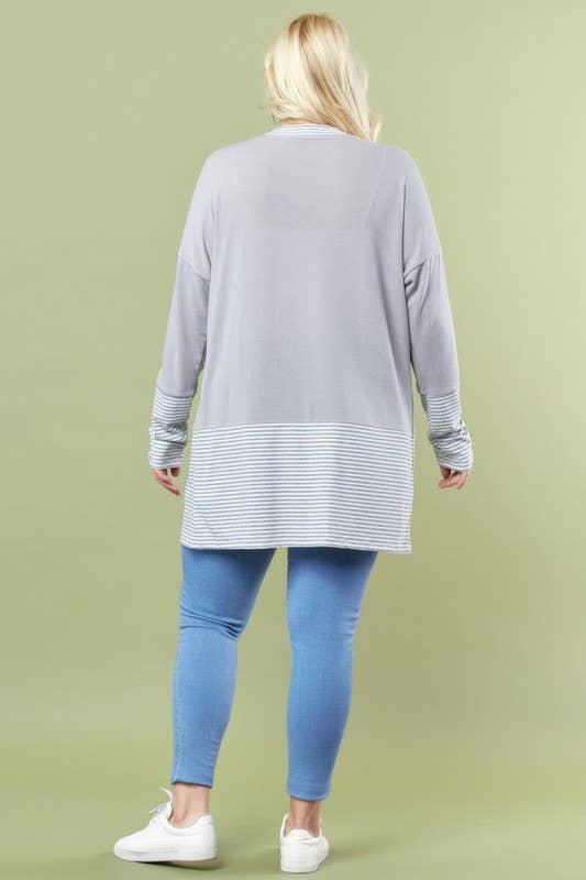 Striped Contrast Open Cardigan With Hidden Pocket