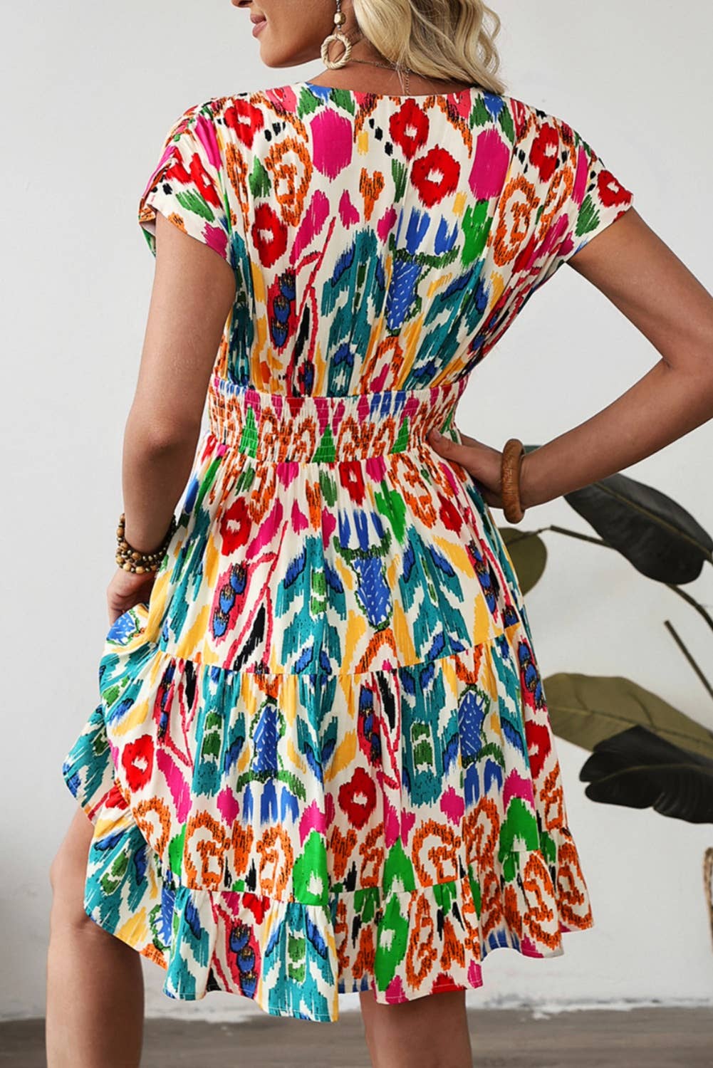 Abstract Print Ruffle Tiered Mini Dress