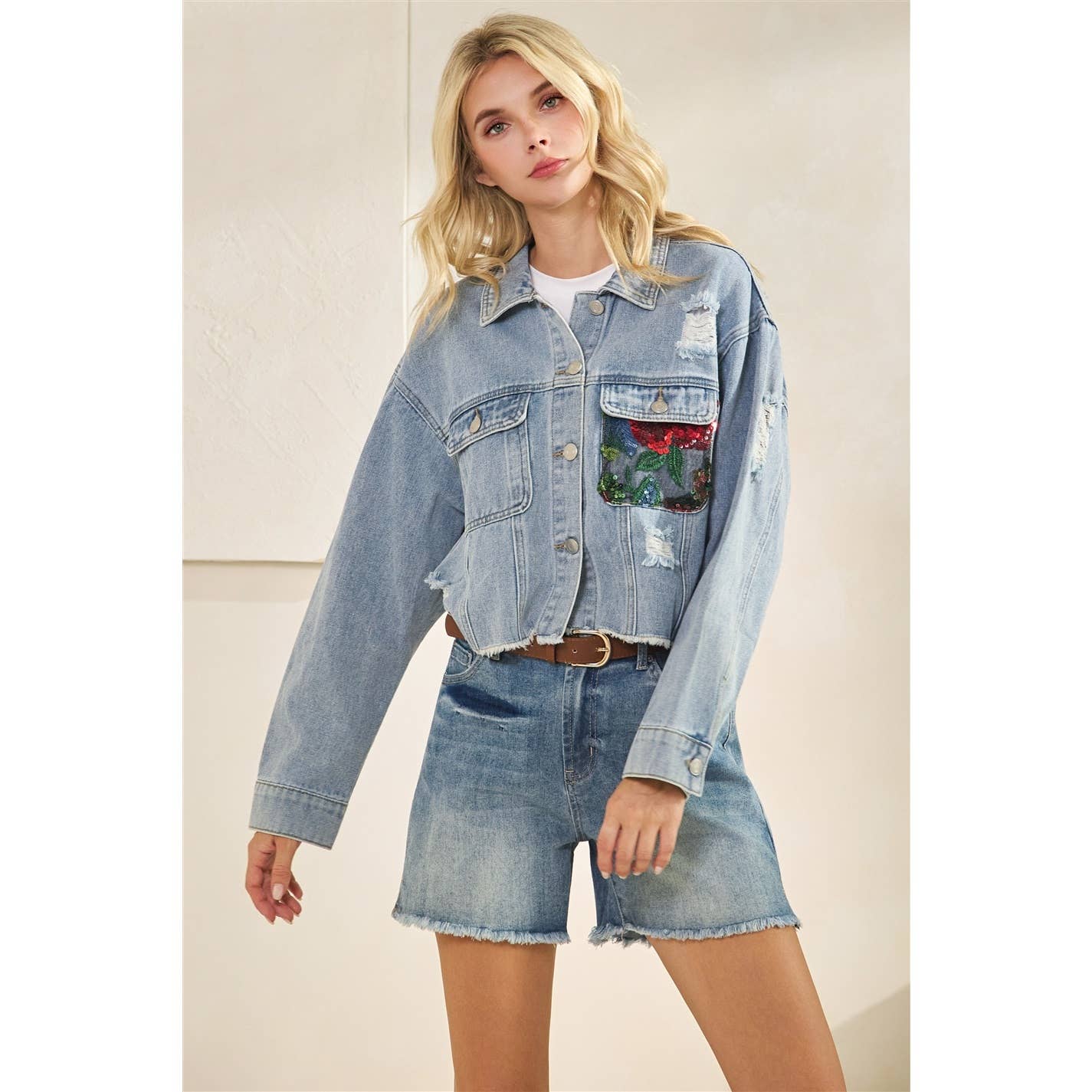 Lace Floral Denim Jacket