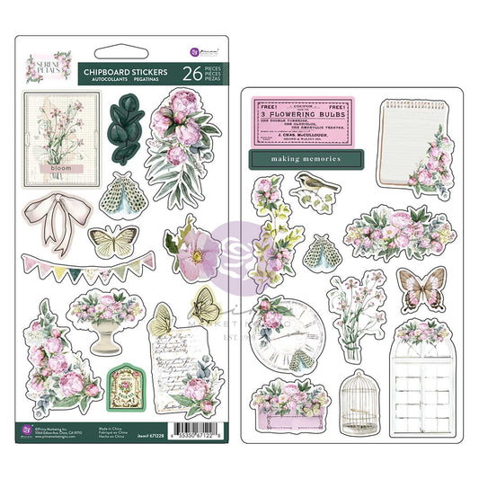 Serene Petals Collection Chipboard Stickers - Blooming Beauty