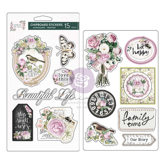 Serene Petals Collection Chipboard Stickers - Garden Whispers