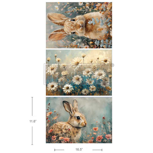 reDesign with Prima A3 Decoupage Fiber Pack - Garden Bunny Tales