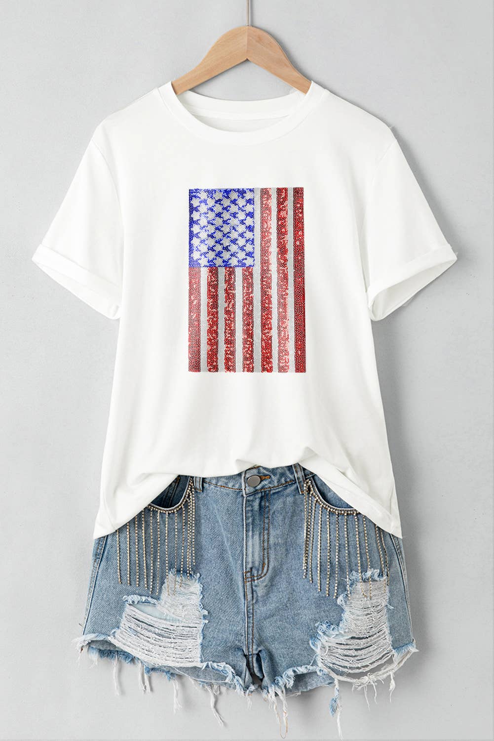 Women Sparking Stars & Stripes Flag Graphic T Shirt | S-2XL