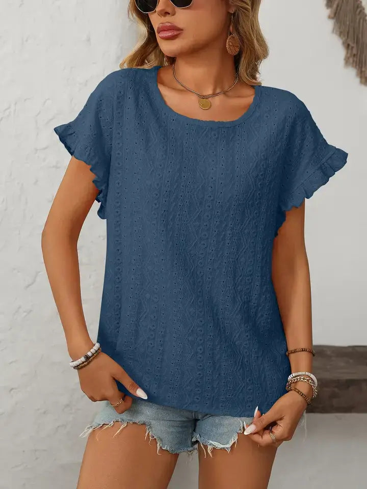 Hollow-Out Short-Sleeve Top