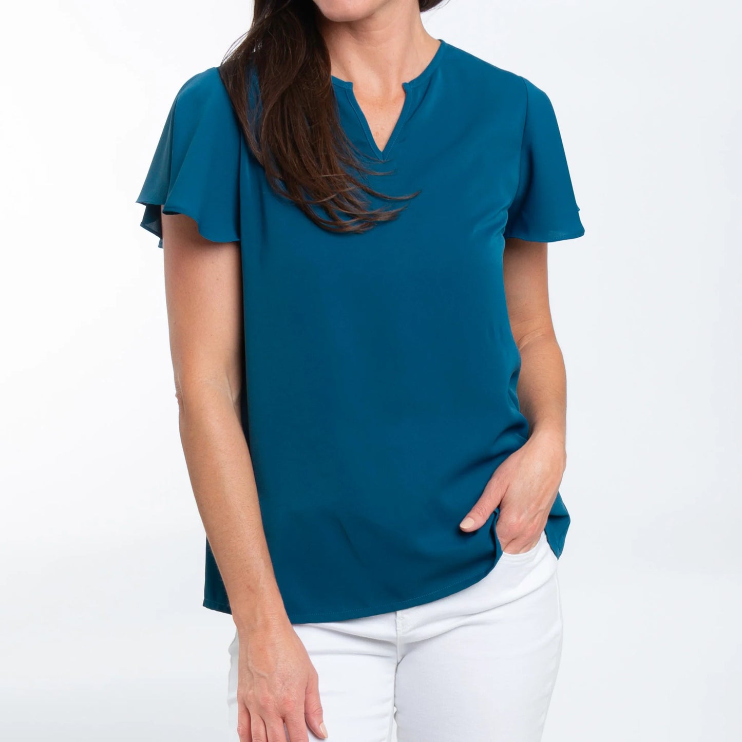 Amal Flutter Short Sleeve V Neck Blouse