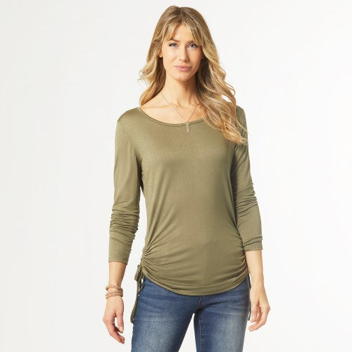 Bianca Long Sleeve Side Tie Top - Olive