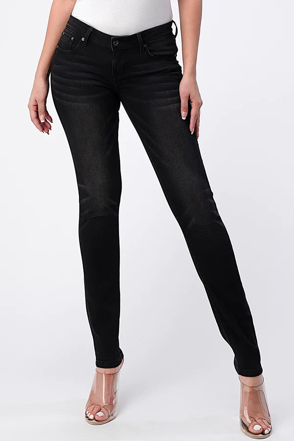 Grace LA Easy Fit Mid-Rise Denim Skinny Jeans - Black