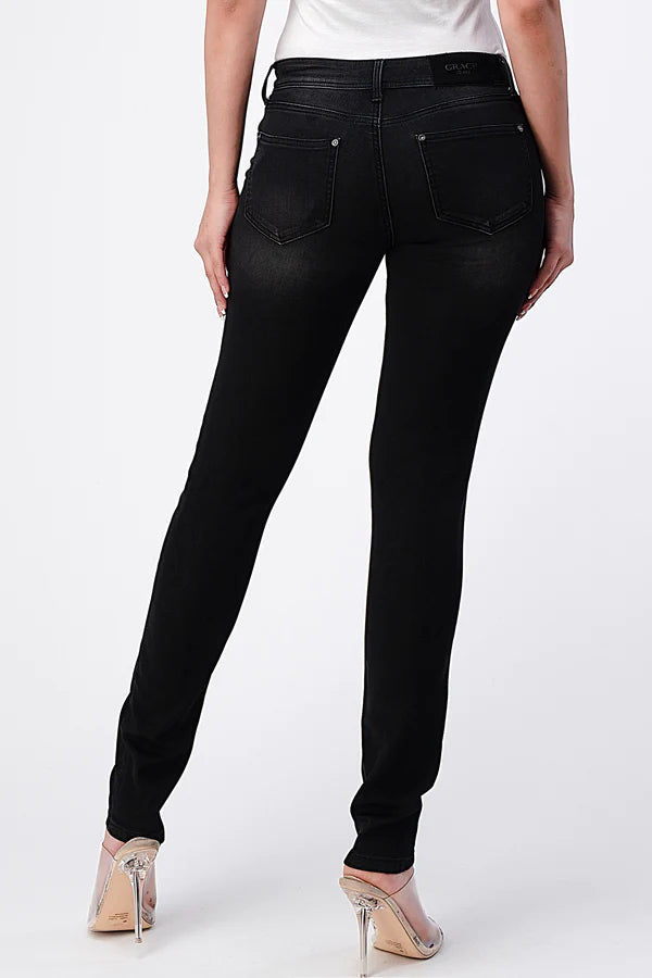 Grace LA Easy Fit Mid-Rise Denim Skinny Jeans - Black