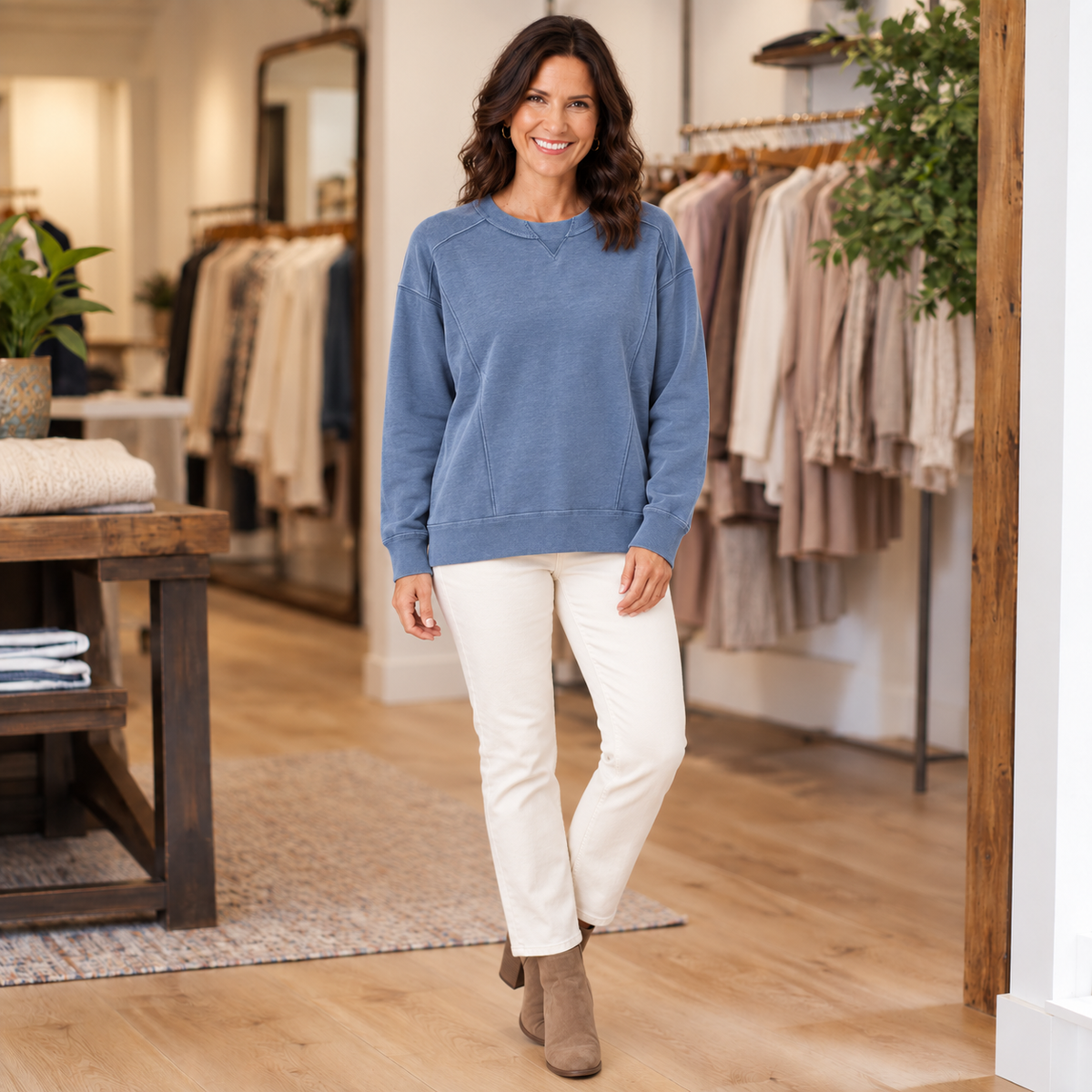 Krista Seamed Pullover – Mineral Blue