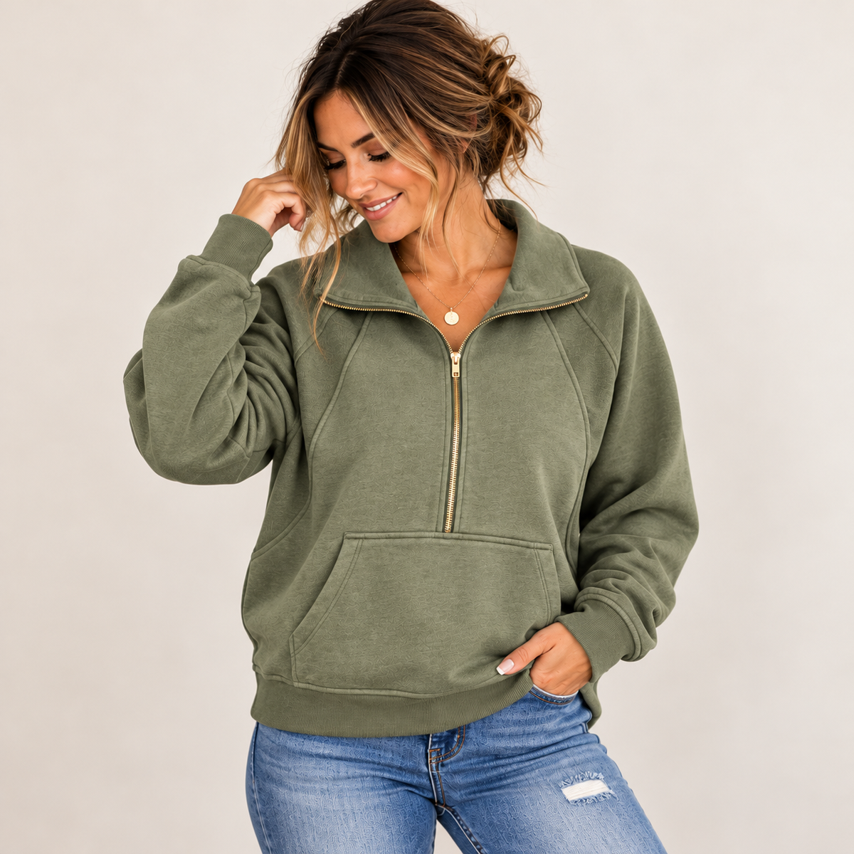 Everyday Essential Half-Zip Pullover – Olive