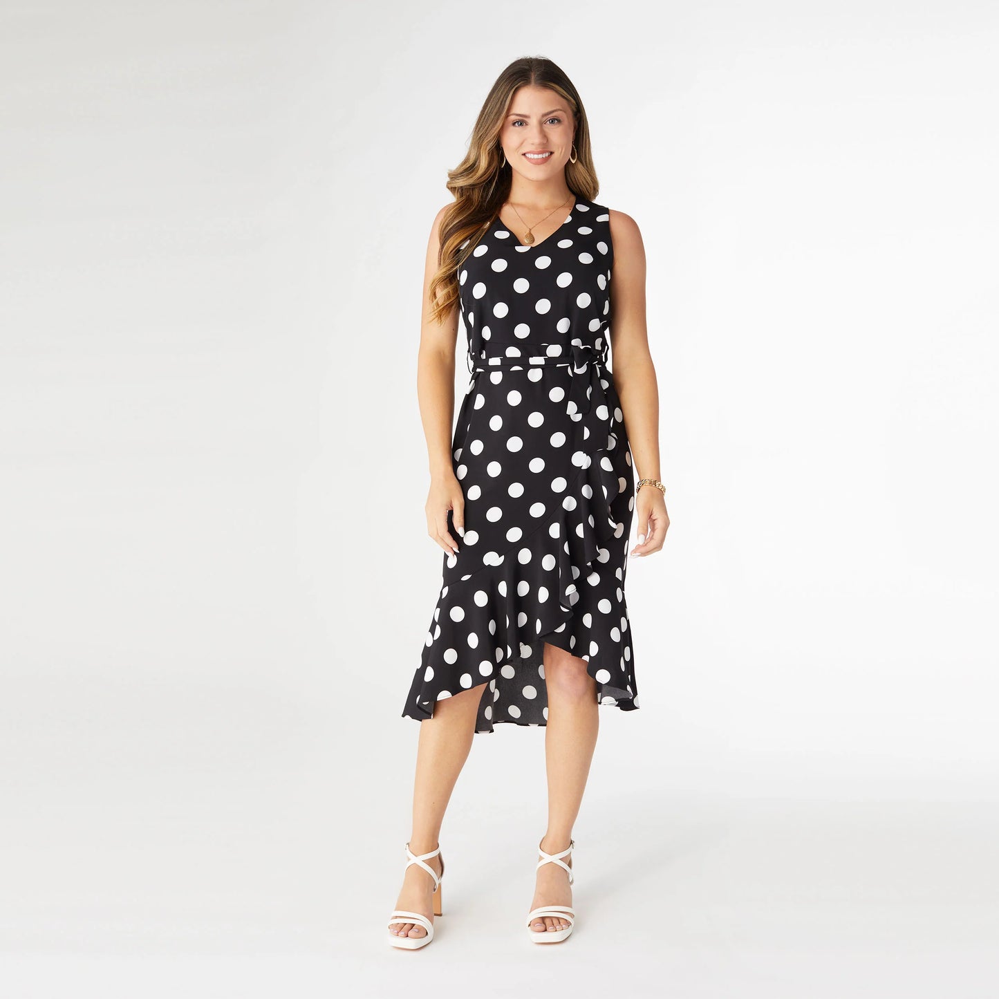 Cynthia Sleeveless Polka Dot Dress