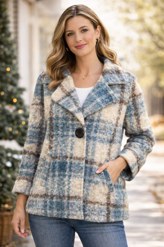 Plaid Bouclé Button Jacket