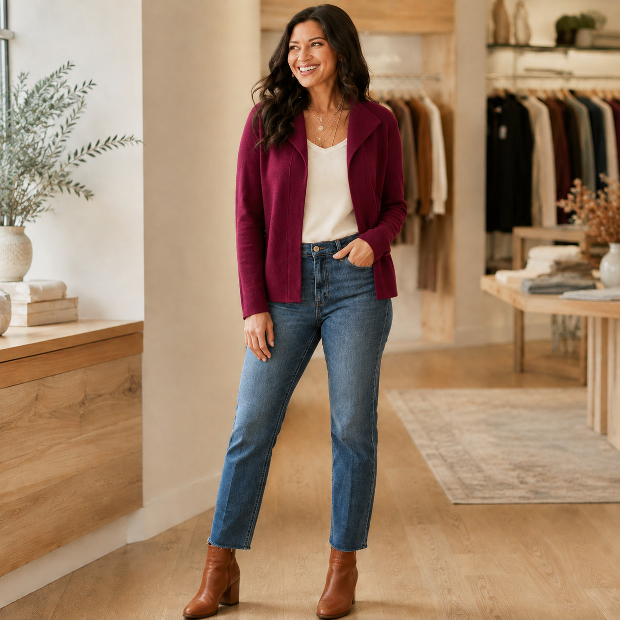 Heavenly Luxe Notch Collar Cardigan - Rich Wine