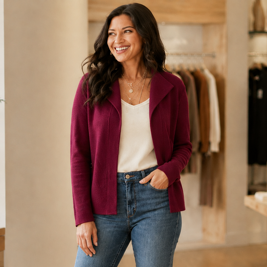 Heavenly Luxe Notch Collar Cardigan - Rich Wine