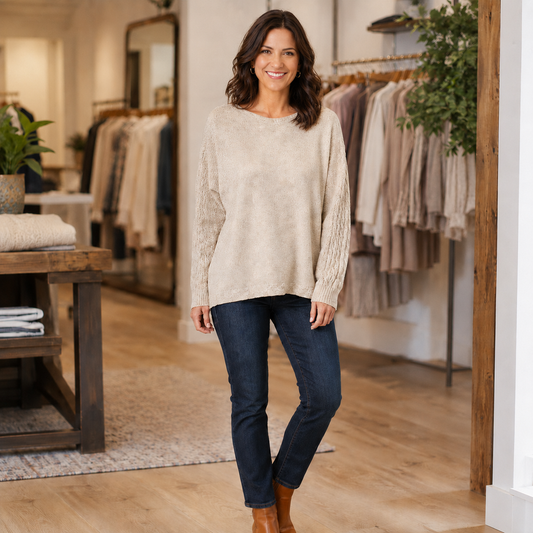Heavenly Luxe Cable Knit Detail Dolman Sweater - Oatmeal