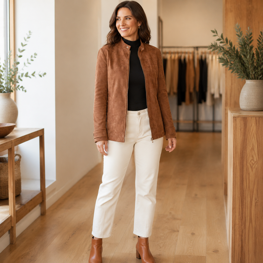 Pavia Lightweight Faux Suede Jacket - Camel