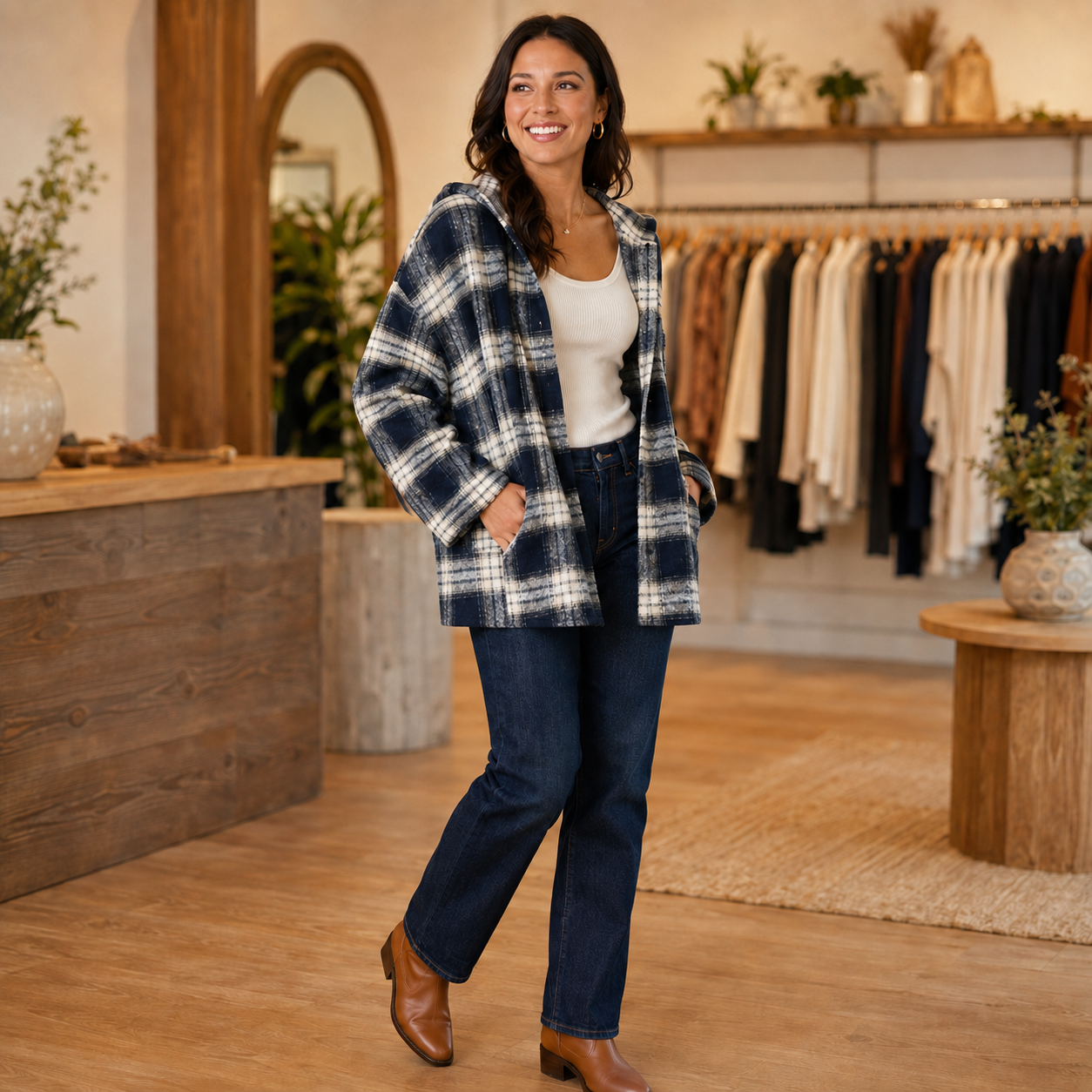 Ravina Hooded Plaid Flannel Shirt