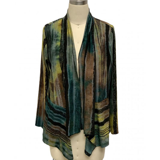 Multi Gold and Green Open Front Cardigan