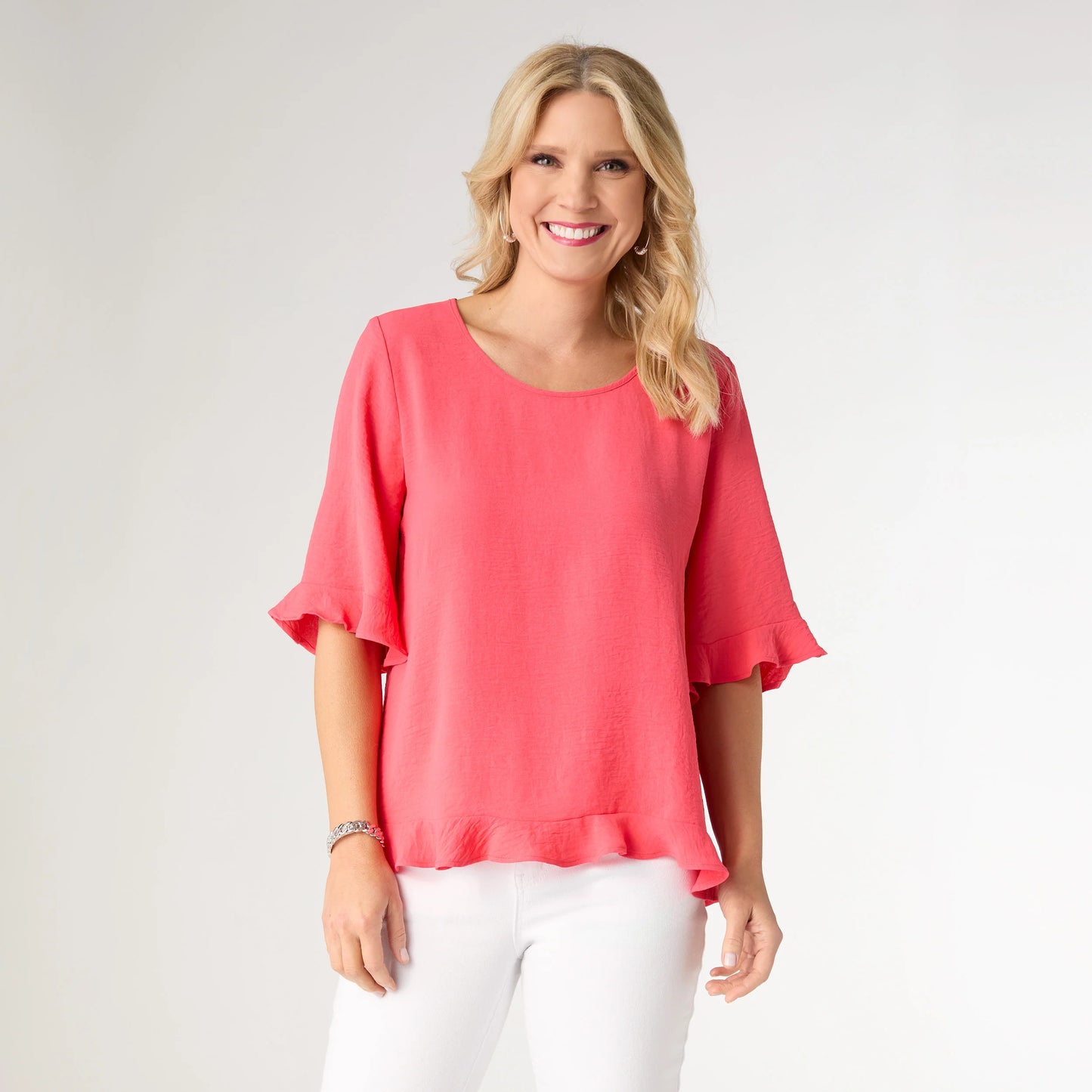 Kenna Elbow Sleeve Ruffle Top