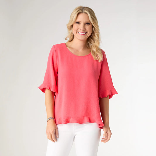 Kenna Elbow Sleeve Ruffle Top