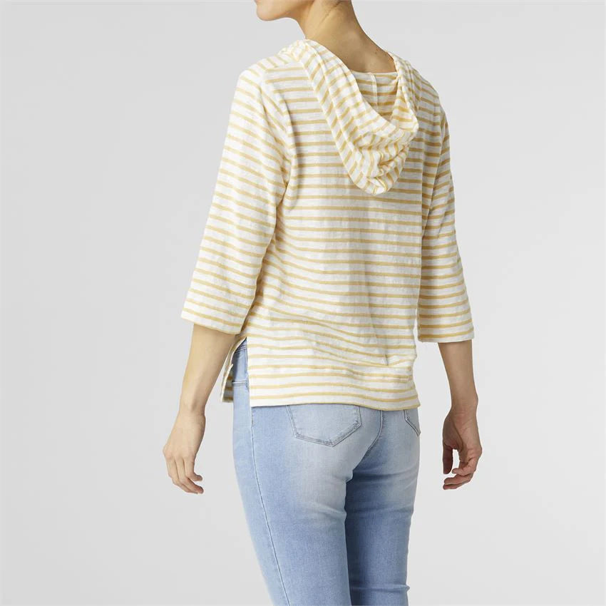 Paulie Striped Hooded V-Neck Top - Yellow