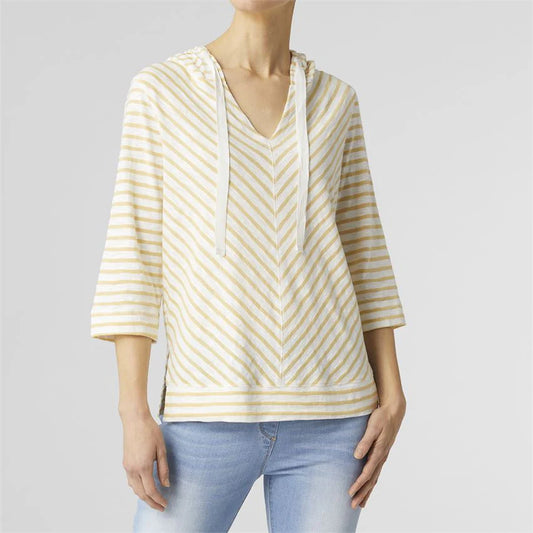 Paulie Striped Hooded V-Neck Top - Yellow