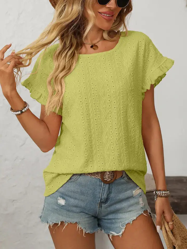 Hollow-Out Short-Sleeve Top