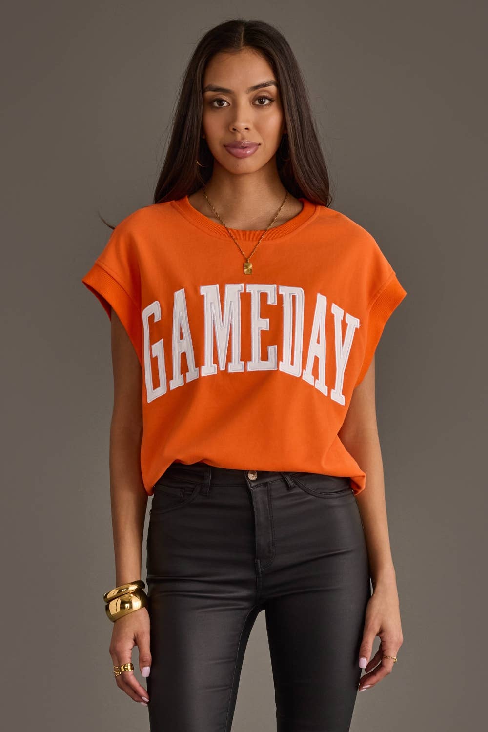 Orange & White Game Day Short Sleeve Sweatshirt