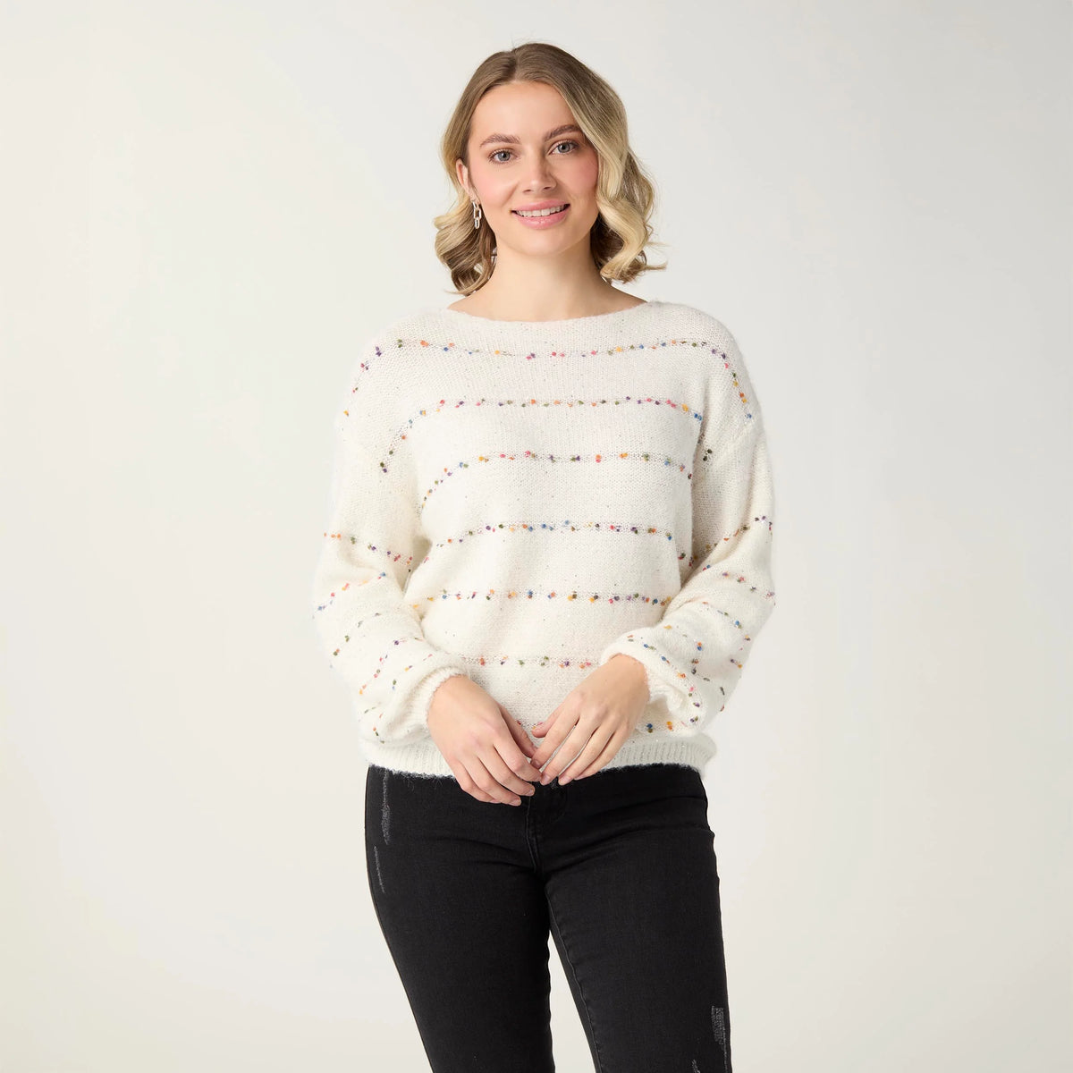 Bonnie Sequin Mini-Pom Boatneck Sweater